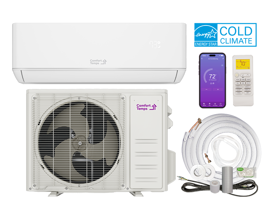 Comfort Temps Pro Series 24 SEER SEER2 Mini Split Heat Pump with Installation Kit and Energy Star Certification for Energy Efficient Systems
