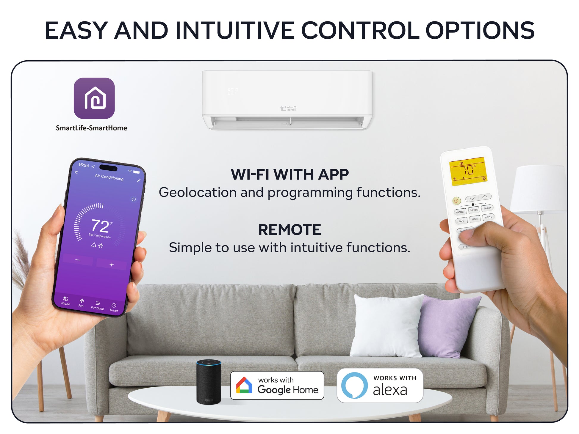 Comfort Temps Ductless Mini Split Heat Pump with Geolocation Feature and  Convenient and Easy to Use Remote Control