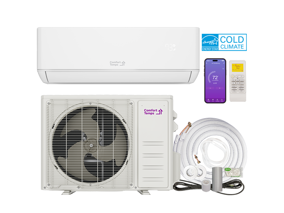 Comfort Temps Pro Series 24 SEER SEER2 Mini Split Heat Pump with Installation Kit and Energy Star Certification for Energy Efficient Systems